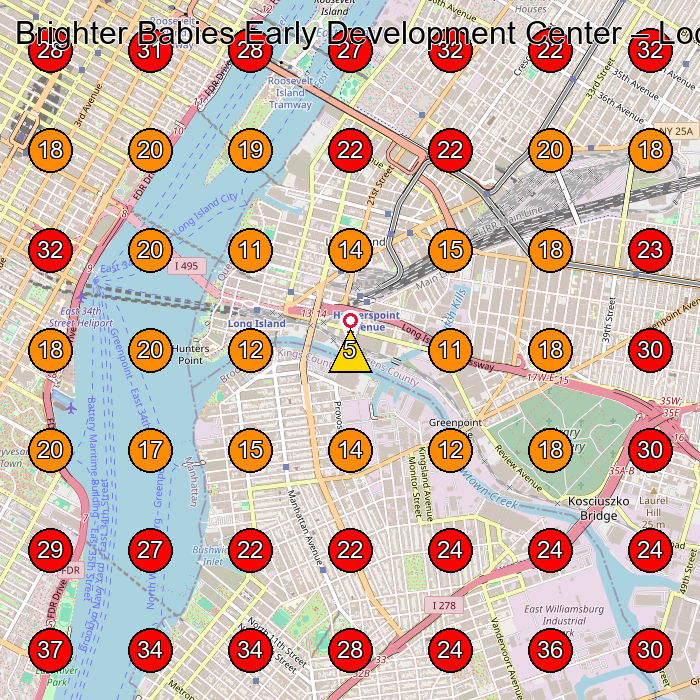 Brighter Babies Early Development Center GeoGrid visibility map for Day Care Center in Brooklyn